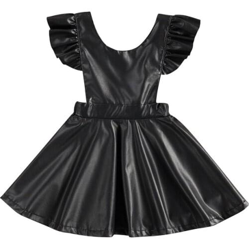 6M-4Y Infant Kids Baby Girl Sleeveless Backless PU Leather A-line Knee High Princess Dress One Pieces Children Clothes