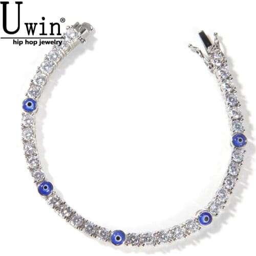Uwin Tennis Bracelet 4mm Turkish Blue Eyes Bracelet AAA CZ Iced Out Luxury Bangles Wholesale Women Jewelry