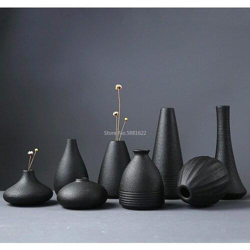 Modern 8 Style Black Ceramic Flower Arrangement Small Vase Home Decoration Small Vase Tabletop Ornament Crafts