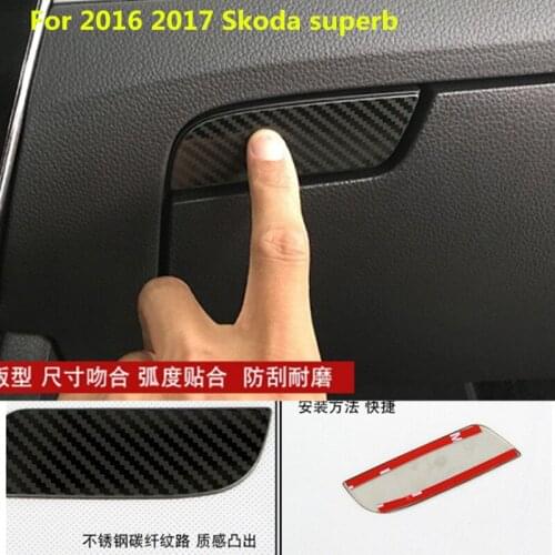 High-quality stainless steel glove box handle decoration stickers For 2016 2017 Skoda superb ,Car-Styling