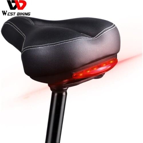 WEST BIKING Bicycle Cycling Big Bum Saddle Thick MTB Bike Wide Saddle With Tail Light Shockproof Soft Comfort Cushion Bike Seat