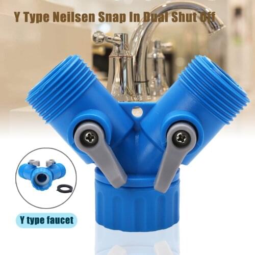 Y Type Faucet Joint Snap In Dual Shut Off Tap Connector Water Control Valve For Garden Irrigation Tool