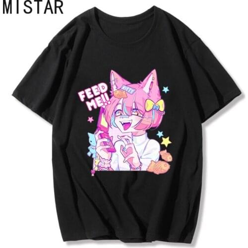Harajuku Anime Print Black Tops Women T-shirts Goth Streetwear Short Sleeve Graphic Tee Female Kawaii y2k Aesthtic T-shirt kpop