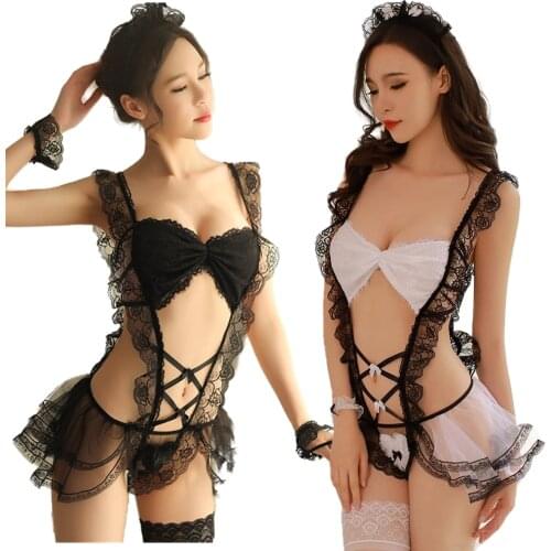 Japanese Maid Cosplay Sexy Costumes Lace Babydoll Net Skirt Perspective Underwear Servant Classical Role Play Erotic Lingerie