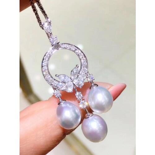 D119 Fine Jewelry 925 Sterling Silver Natural Fresh Water White Pearl 8mm Pendant Necklaces for Women FIne Pearls Pendants