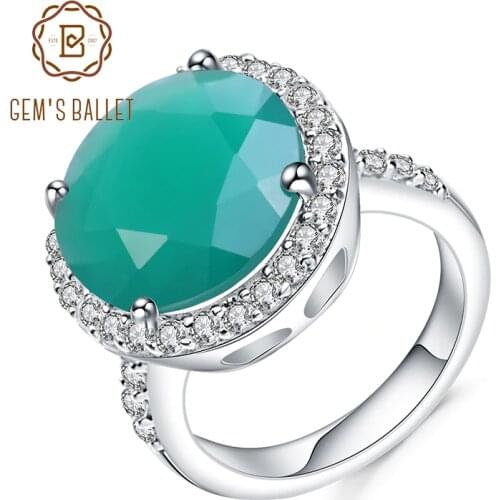 GEMS BALLET 4.79Ct Natural Green Agate Gemstone Ring 925 Sterling Silver Vintage Halo Cocktail Rings for Women Fine Jewelry