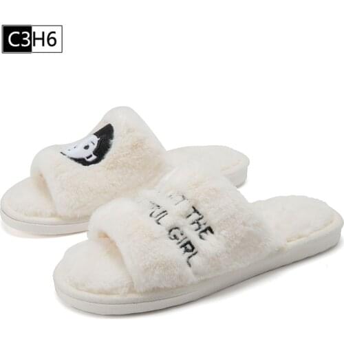 Winter Women Couple House Slippers Faux Fur Fashion Warm Shoes Woman Slip on Flats Female Slides white cozy home fuzzy slippers