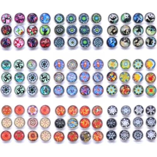 10pcs/lot Mixed Colors & Pattern 12mm Glass Snap Button Jewelry Faceted Glass Snap Fit Snap Earrings Bracelet Jewelry