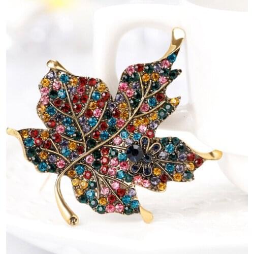 10PCS Multicolor Crystal Maple Leaf Large Brooch Pins Women Party Banquet Brooches Costume Accessories Vintage Jewelry XZ311