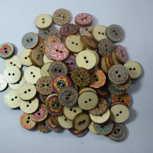 100PCs Wooden Buttons Multicolor Pattern Painting Sewing Buttons Round Scrapbooking Crafts 15/20/25MM