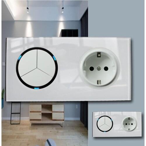 146 Type 3 gang 2 way Germany Socket Crystal Tempered Pure Glass Panel 13a Double Eu Standard Wall Power Socket Grounded white