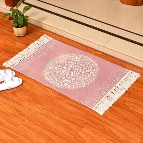 2020 New Carpet for Living Room Woven Cotton Pink Soft Warm Carpet Rug Bedside Rug Geometric Floor Mat Bedroom Carpet Home