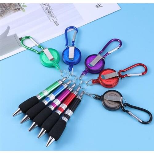 5pcs 3-In-1 Handy Retractable Badge Reel Pen & Belt Clip Keychain & Carabiner Pen Holder Pen With Clip Key Holders