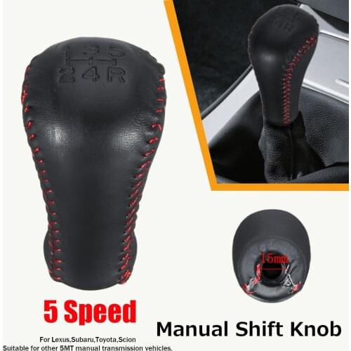 5 Speed Sticks Black Stitched PU Leather Manual Gear Lever Shift Knob Replacement For Lexus For Subaru For Toyota Scion Manual