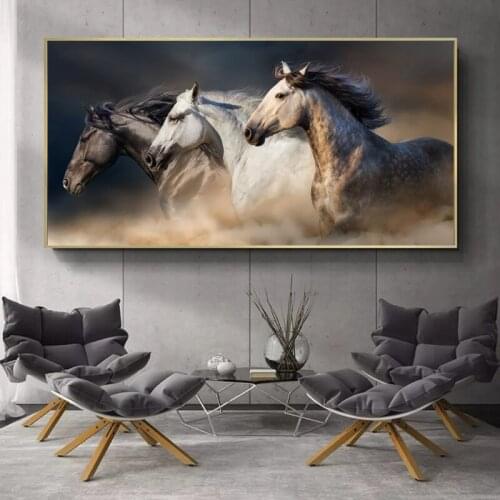 5D Diy Diamond Painting Three Running Horses Large size Cross Stitch Kit Embroidery Mosaic Full Square Round Wall Stickers