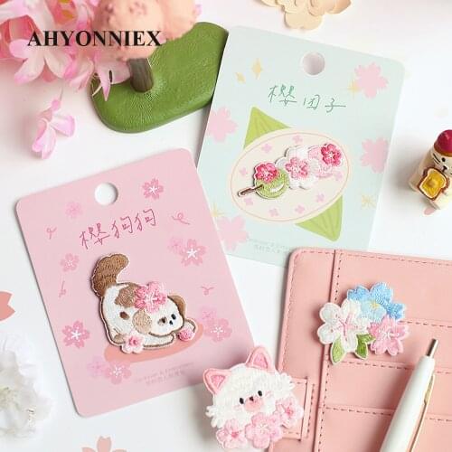 AHYONNIEX 2021 New Cherry Flower Embroidery Patches for Bag Jeans Dog Cat Iron On Patches for Clothes Small DIY Patches
