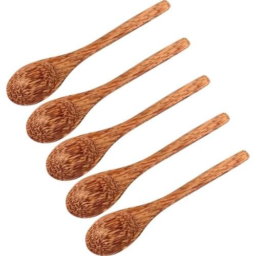 Wooden Spoons Wood Coconut Palm for Shell Bowl Spoon for Eating Mixing Stirring Long Handle Spoon with Kitchen Utensil