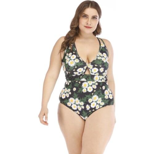 2021 New Fat Person Woman Printed Flower Swimsuit Women Sexy Deep V Cover Belly Slim Bikini Set 4XL SW203