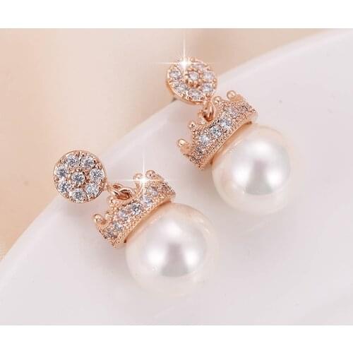 DE151 Fashion Creative Pretty Pearl 4A Zircon Crown Eardrop Girlfriend Gift Party Banquet Woman Jewelry Earrings 2021