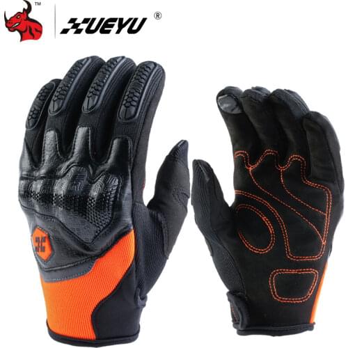 XUEYU Motorcycle Gloves Genuine Cowhide Leather Guantes Moto Men Moto Motocross Glove Motorbike Full Finger Touch Screen Gloves