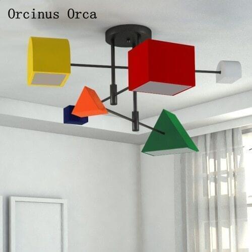 Cartoon lovely building block chandelier Boy Girl Bedroom childrens room lamp Creative Color kindergarten toy Chandelier
