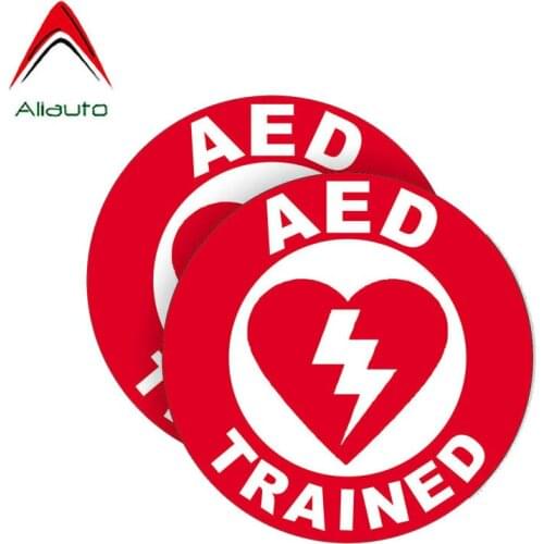 Aliauto 2 X Personality Red Funny Car Stickers Aed Trained PVC Waterproof Sunscreen Anti-UV Cover Scratch Decal,12cm*12cm