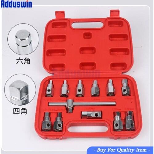 New arrival ! 12Pcs Oil Drain Plug Key Set 3/8'' Drive T-bar Square&Hexagon Key Drives