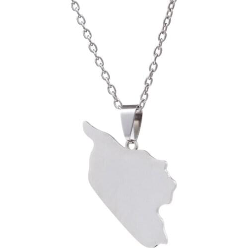 Stainless steel Necklace Charm Syria Map Pendant For Men Women Gifts
