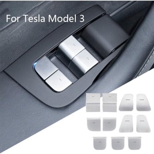 Car Window Glass Lifting Buttons Sequins Decoration Sticker Trim for Tesla MODEL 3 2017-2019 Interior Door Armrest Button Decals