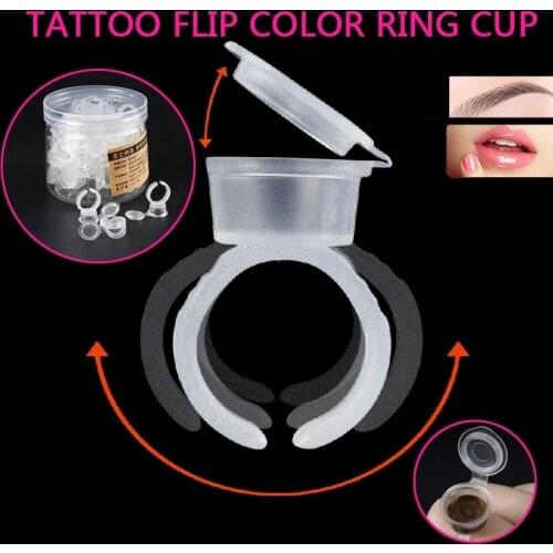 Tattoo Clamshell Ring Plastic Cup Color Material Dispensing Container Eyebrow Coloring Beauty Adjustable Size Not Easy To Spill
