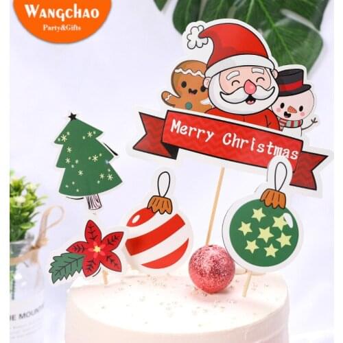 Merry Christmas Tree Santa Claus Snowman Cake Topper Christmas Decorations for Home Table Xmas Accessories Party Favors