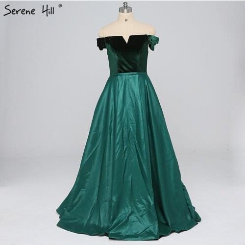 Off Shoulder Sexy Contrast Color Prom Dresses Boat Neck Simple Formal Evening Party Dress 2020 Serene Hill LA6391