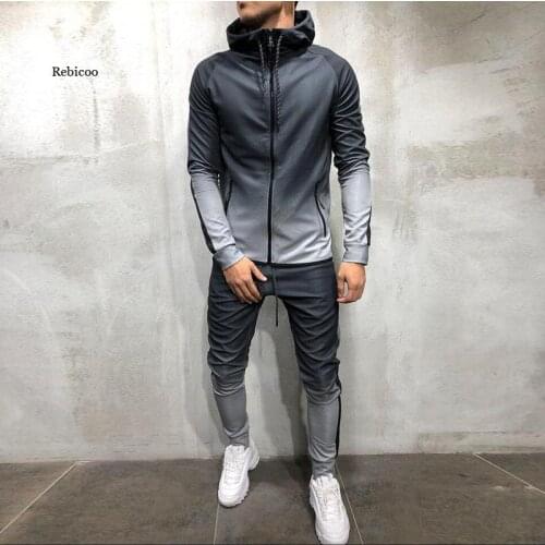Men 's New Sportswear Set Spring Autumn Zipper Sweatshirt Series 3D Digital Gradient Color Man Jogging Sports Suit Two - Piece