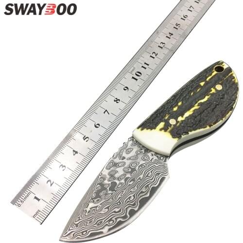 Swaboo Damascus steel Outdoor Camping knife Portable Survival Hunting knives with leather sheath knives fixed EDC knife