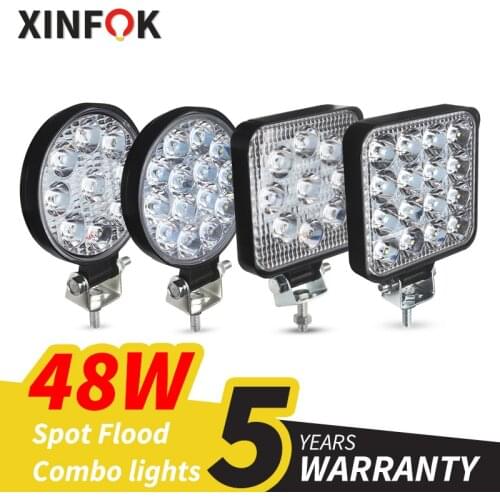 Xinfok 9LED 27W 16LED 48W Work Light 12V 24V Car LED Spotlight Square Round Auto Truck Off Road Mini Ledbar Offroad Accessories