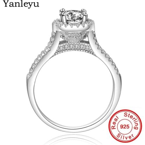 Yanleyu Luxury 2ct Round CZ Solitaire Ring Original 925 Sterling Silver Wedding Rings for Women Bridal Engagement Jewelry PR030