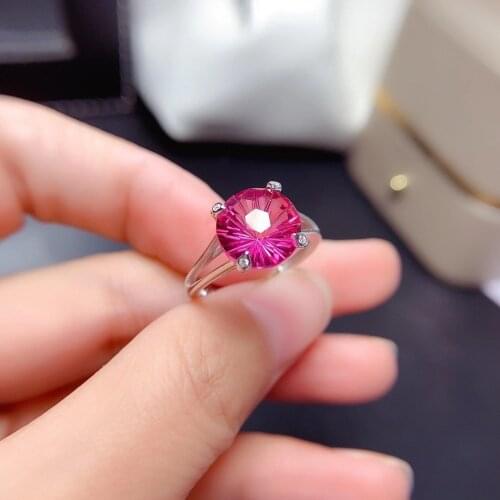 2021 new style pink/blue topaz gemstone ring for women jewelry certified natural gem real 925 silver gold plated birthstone gift