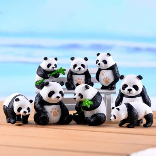 4 Pc/Set White Black Moss Micro Landscape Terrarium Figurine Decoration Resin Funny Panda Babies Ornament Fairy Garden Miniature