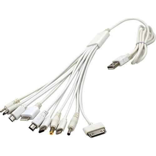 1Pcs 10 in 1 Pin Multi-Function Multi-Head Charging Cable White Universal USB Data Cable Cord Multi-Purpose Charger Cable