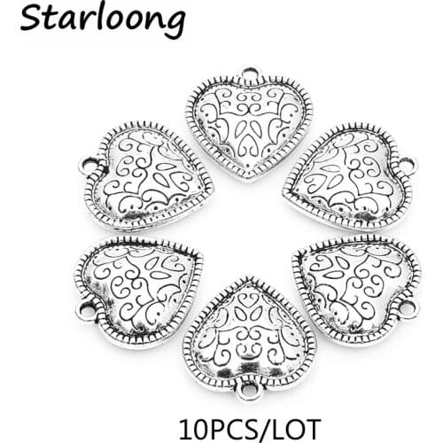 10pcs/lot zinc alloy antique vintage silver plated heart charm Pattern pendants for Bracelet Necklace DIY Jewelry Making