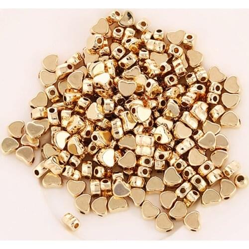 100Pcs 6x7mm Love Heart CCB Beads Gold Silver Color Loose Spacer Acrylic Beads for DIY Bracelet Jewelry Making Findings Supplies