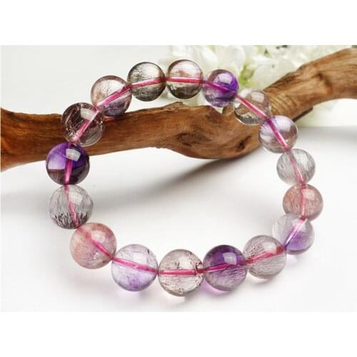 12mm Precious Natural Purple Rutilated Quartz Super Seven 7 Round Crystal Beads Bracelet Melody Stone Charm Stretch Bracelet