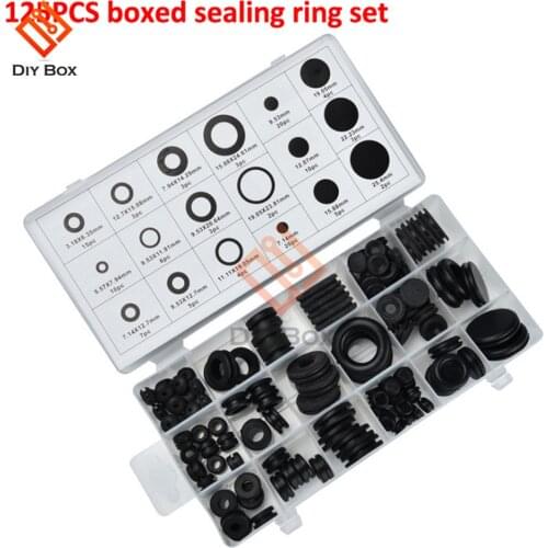 125pcs Rubber O Ring Washer Waterproof Protect Metric 18 Sizes Set Sealing Rubber Cables Grommet Kit O-ring Seal Gasket Kit Diy
