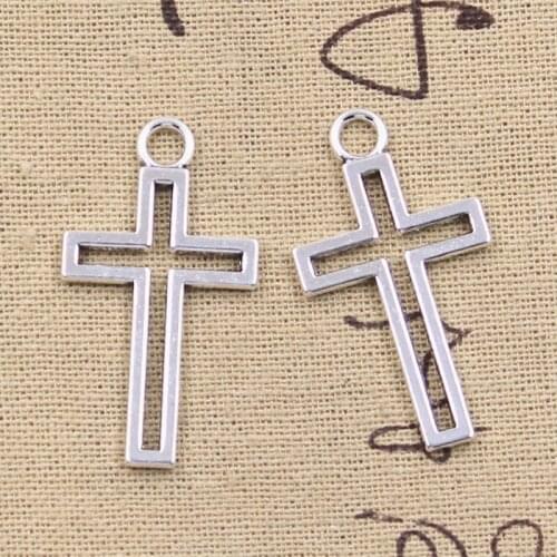 15pcs Charms Hollow Cross 38x21mm Antique Silver Color Pendants DIY Crafts Making Findings Handmade Tibetan Jewelry