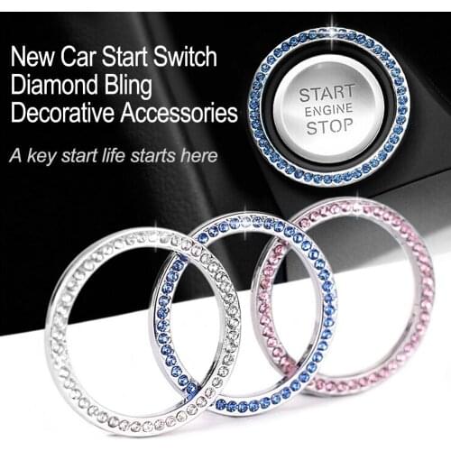 40mm/1.57in OD Car Styling Auto Start Switch Button Engine Ignition Start Stop Decorative Diamond Ring Case Auto Accessories