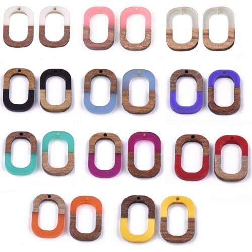 50pcs Resin & Wood Pendants Oval Mixed Color 28x19.5x4mm, Hole: 1.5mm
