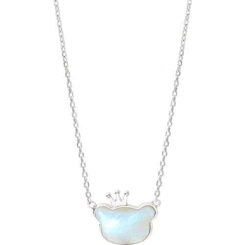 925 Sterling Silver Pin Luxury and Lovely Crown Bear Simple Literature Art Mother Shell Short Style Temperament Clavicle Chain