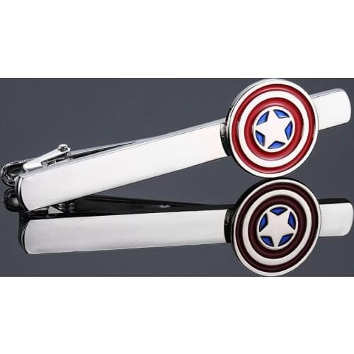 Captain America Design Tie Clip Mens Skinny Glossy Tie Bar Hand grinding Silvery Wedding Necktie Clips Pin Fashion Men Jewelry