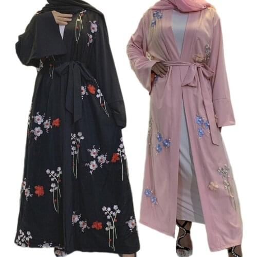 Dubai Kaftan 3D Floral Embroidery Muslim Women Long Dress Open Cardigan Abaya Islamic Caftan Jilbab Kimono Party Arab Robe Gown