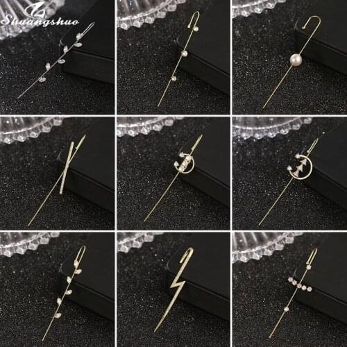 Shuangshuo Elegant Wedding Ear Wrap Crawler Earring Crystal Earrings for Women Irregular Geometric Climber Earrings Jewelry Gift